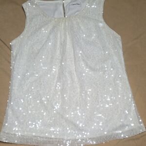Calvin Klein Sparkling White Sequin Top